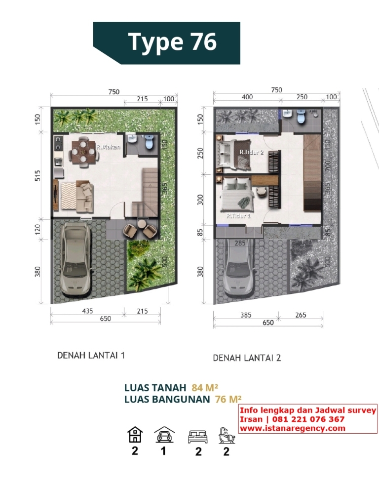 Denah Rumah Type 76 di Istana Dago Town House