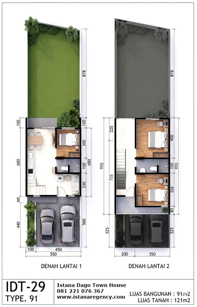 Denah Rumah Type 91 di Istana Dago Town House, IDT 29